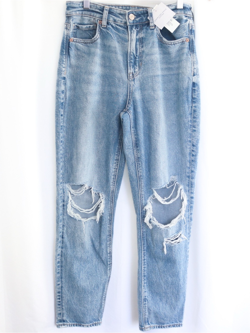 AE | NWT Mom Jeans Distressed Ripped High Rise Rigid Stretch Ankle Denim 4 Short - Picture 5 of 16
